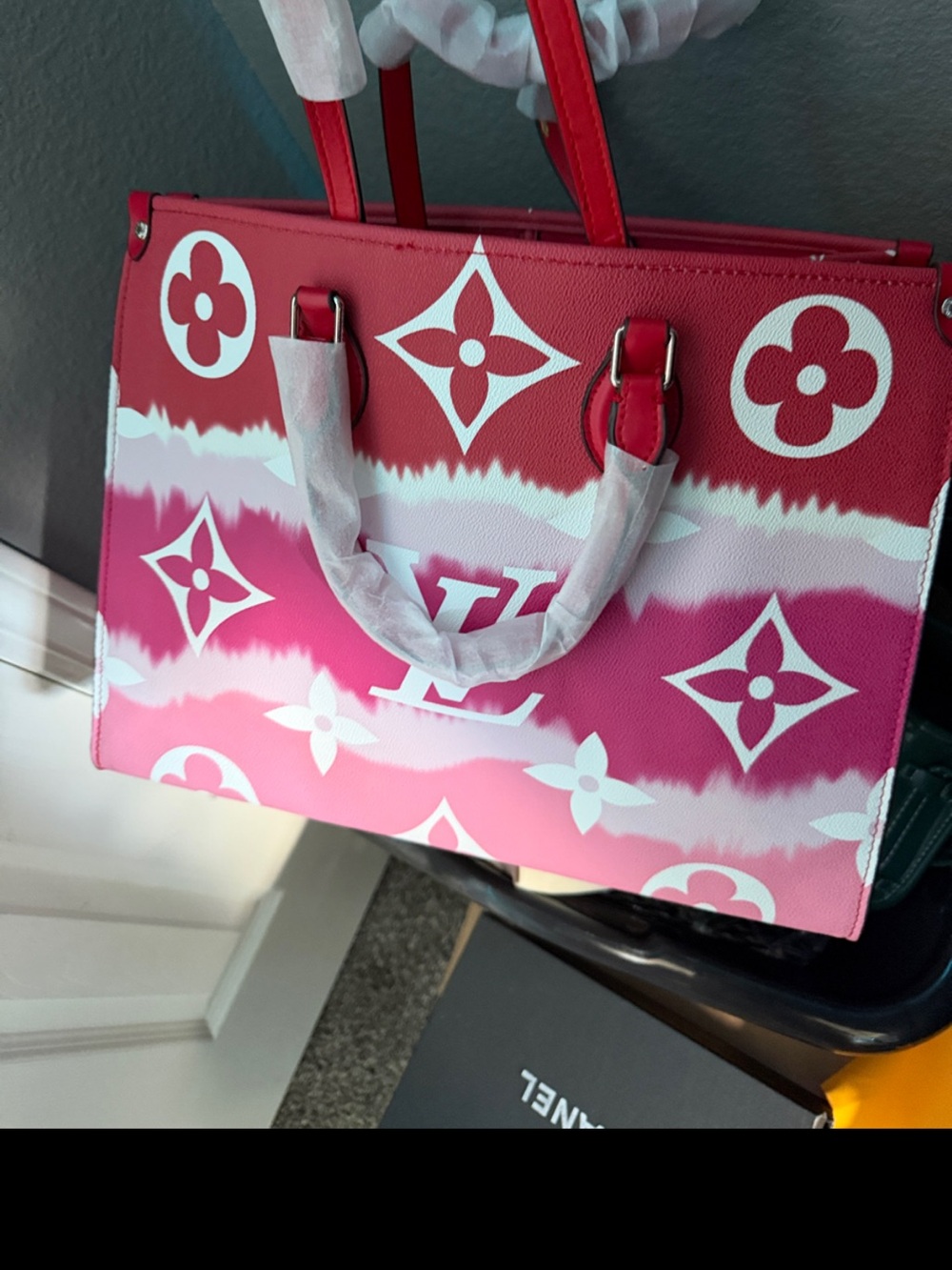 Pink Gradient Shoulder Tote Bag with Monogram